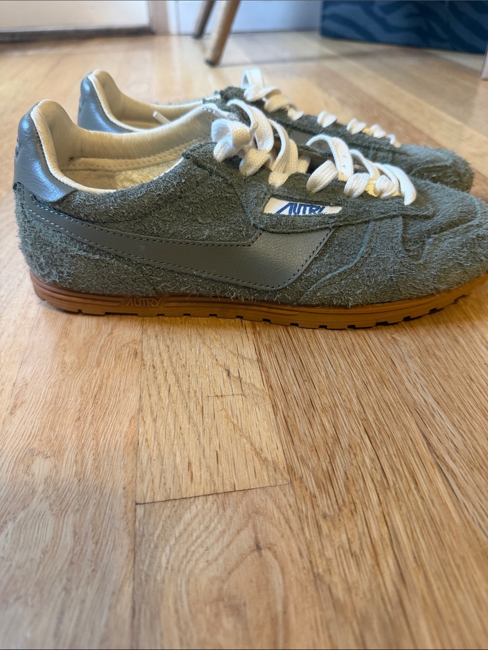 Women’s Olive Green Suede-Style Low-Top Sneakers with Gum Sole
